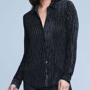 House of Harlow 1960 Black Metallic-Striped Button Down Shirt
